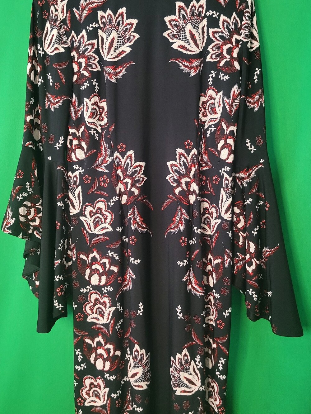 MSK Black Dress Floral Bell Sleeve Formal Flare Church Sz Small - Picture 6 of 6